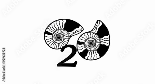 Stylized ammonites form number two with spiraling patterns