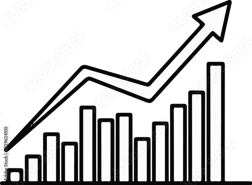 Stylized upward trending graph with bars indicating growth