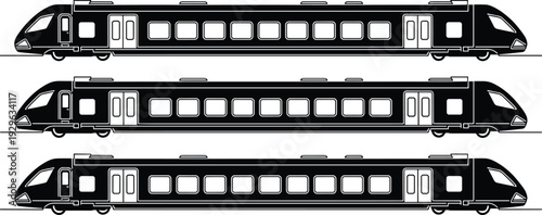 High speed train silhouette set, modern passenger railway vector illustration isolated black transport locomotive design collection