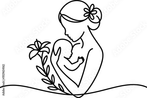 Mother holding newborn baby in heart shaped embrace