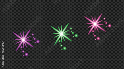 Vibrant light effect sparkles with glowing purple green and pink explosions
