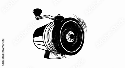 Grinding wheel with handle, black and white illustration