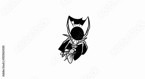Stylized black spider with a fly, rendered as a silhouette