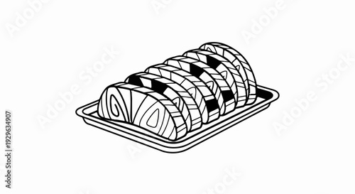 Sliced log cake with frosting in a tray