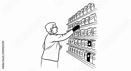 Person selecting jar from shelf filled with packaged goods
