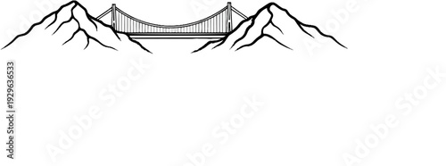 Sketch of a suspension bridge spanning a body of water between two mountains