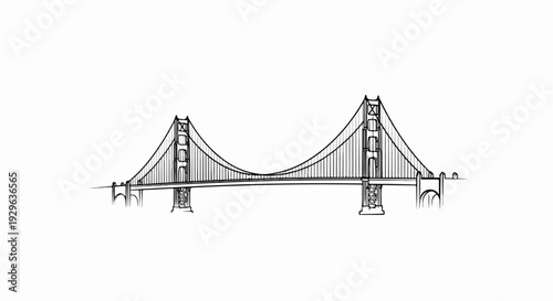 Sketch of a suspension bridge with towers and cables against a white background