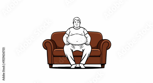 A person with a large stomach sits on a brown armchair