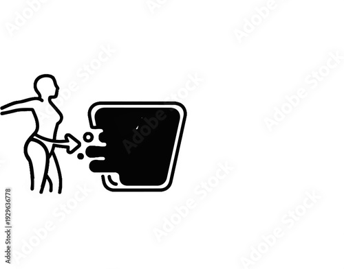 Outline of a person interacting with a large, abstract, dark shape