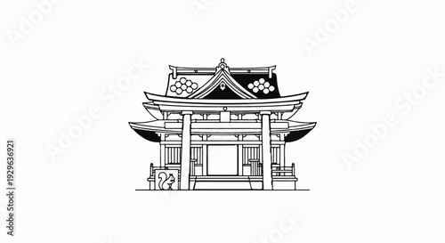 Ornate traditional structure with multiple tiered roofs, featuring decorative elements and a small woodland creature