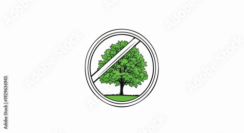 Icon of a tree with a prohibition sign over it, signifying no trees
