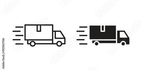 Fast shipping delivery truck icons In Trendy Design Vector Eps 10, Editable Stroke and solid flat.