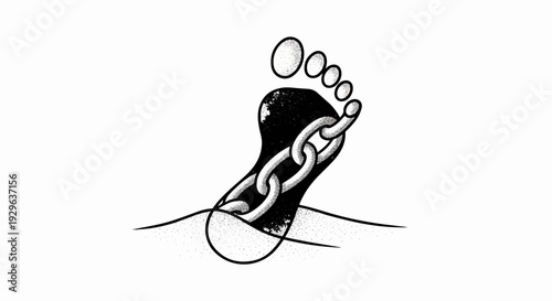 Stylized foot with chain, emerging from a dotted ground
