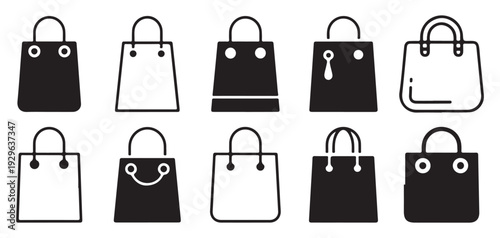 Shopping Bag and Basket Icon Set, Retail and Ecommerce Vector Collection. Vector illustration eps 10