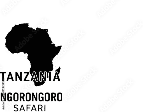 Silhouette of Africa map with "TANZANIA NGORONGORO SAFARI" text