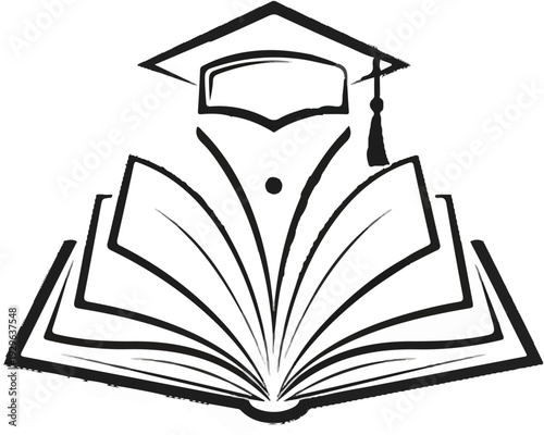 An open book with a graduation cap and tassel, symbolizing education