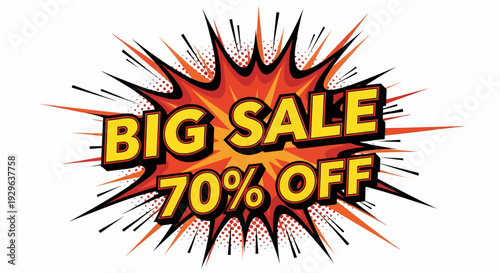 Vibrant Sale Advertisement with Cartoon Explosion and Discount Offer