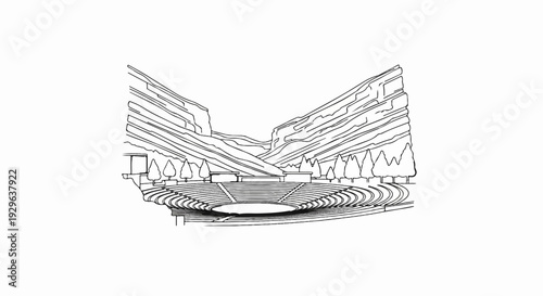 An outdoor amphitheater nestled within a rocky canyon, surrounded by trees