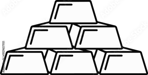 A stack of six gold bars, arranged in a pyramid shape, with clean lines