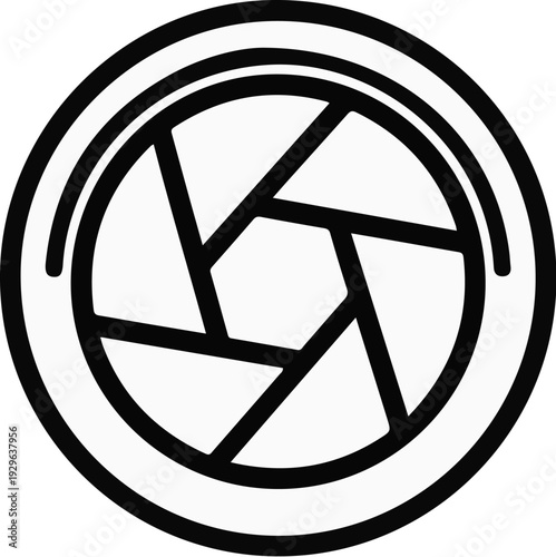 Abstract circular design with overlapping geometric blades forming an aperture