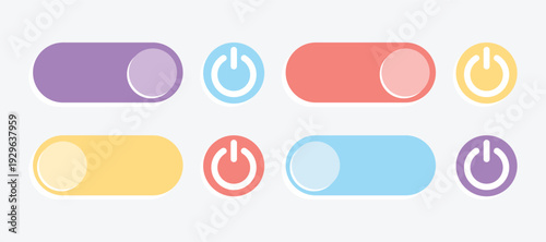 Vector design of UI UX web interface components buttons switches and power icons
