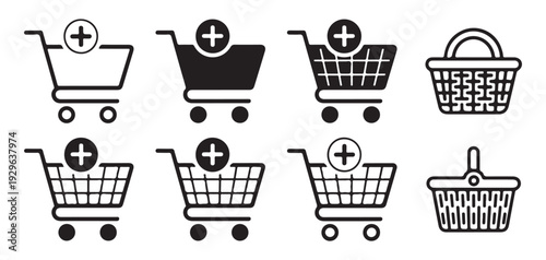 Shopping Cart and Basket Icon Set. E-commerce, Retail Store, Add to Cart Vector Collection. Vector illustration eps 10