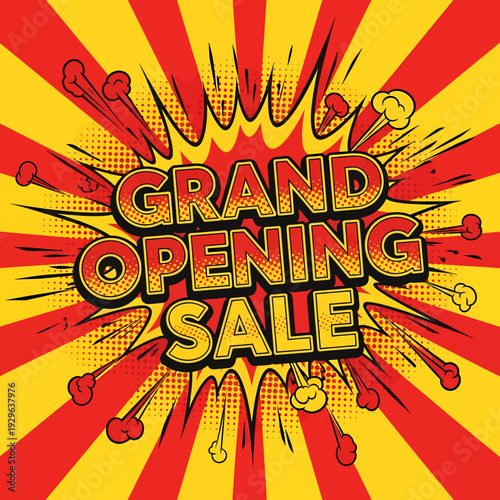 Vibrant Grand Opening Sale Advertisement with Dynamic Typography and Bold Colors