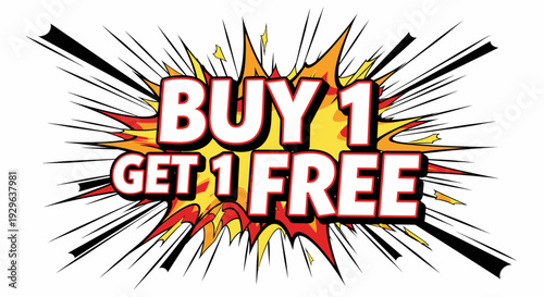 Vibrant Buy One Get One Free Offer Illustration with Explosion Effect