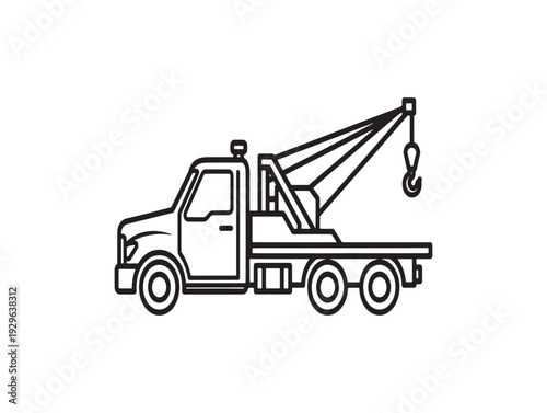 Tow truck with a crane and hook on a flatbed