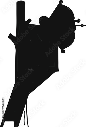 Silhouette of a bow and arrow with a fletched shaft mid-flight