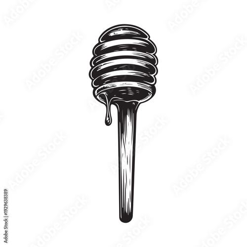 a honey dipper dripping sweet golden syrup into a pool below 