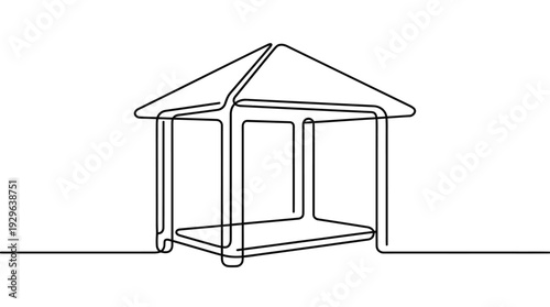 Beach Gazebo Pavilion Single Continuous Line Icon, Minimal Hip Roof Shelter Outline