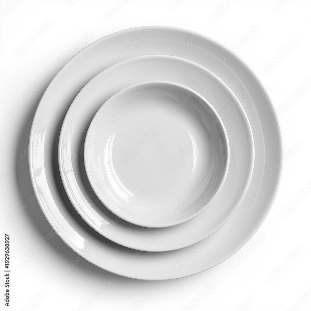 Obraz premium Three stacked white ceramic plates in minimalist style 