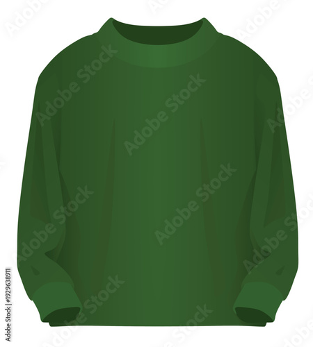 Green high neck long sleeve t shirt. vector illustration	