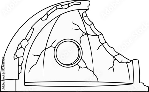 Cross-section of a cracked dome featuring an oculus and segmented interior