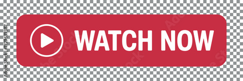 Play Button Watch Now Label with Red Background and Transparent Grid