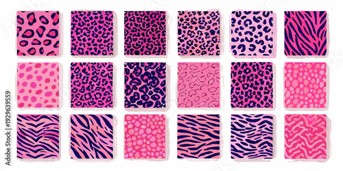 Assorted animal prints in varying pink and purple color schemes