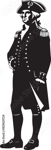 George washington colonial general portrait silhouette vector line art illustration style