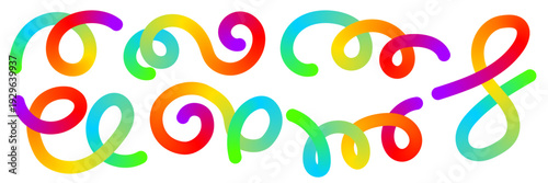 Gradient Line Shapes arranged in flowing ribbon and squiggle curve with abstract three dimensional look. Vector illustration for modern poster design, technology backgrounds