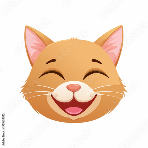 Happy cartoon cat face with closed eyes and smiling expression.
