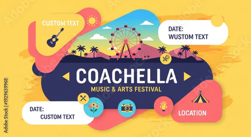 Coachella music festival template design with custom text and icons