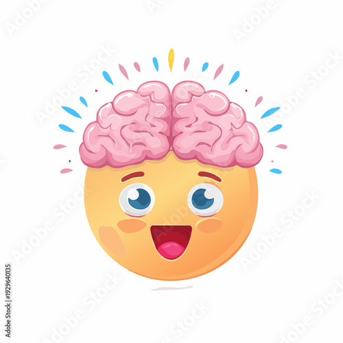 A smiling yellow emoji face with a visible brain and excited expression.