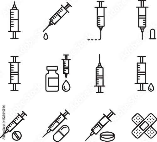 Medical injection and medication icons