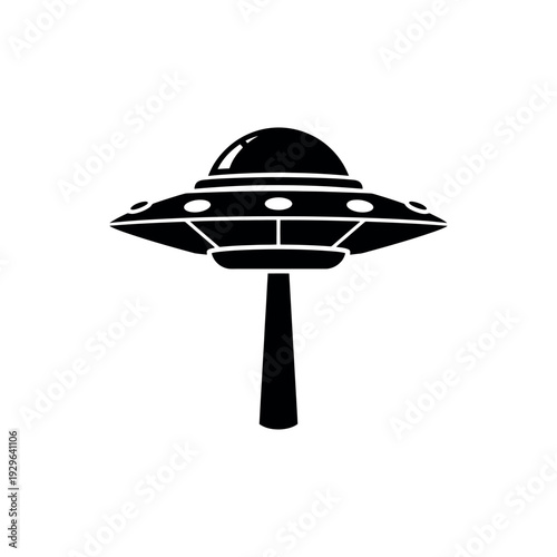 Retro flying saucer silhouette, a classic UFO alien spaceship illustration representing extraterrestrial visitors and science fiction.