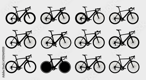 Set of 12 Road Bicycle Silhouettes Vector
