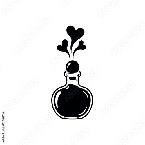 Charming Vintage Perfume Bottle with Heart-Shaped Mist, Romantic Essence Illustration