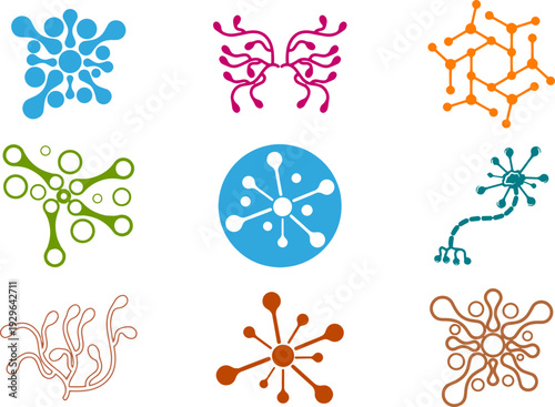 Abstract Molecule and Network Icons Set – Science Connection Vector Collection
