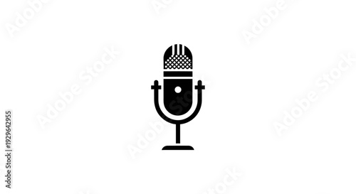 Black retro microphone icon silhouette isolated on white background for podcast and audio recording