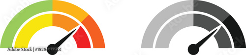 Performance Speedometer Gauge Icon Set with Colorful and Monochrome Meter Indicator Vector Collection