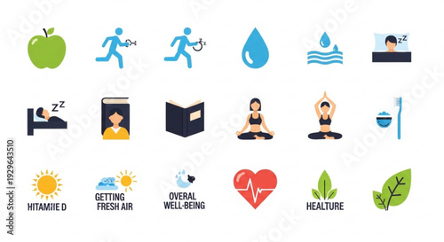 Healthy lifestyle icons set for wellness and self care concepts